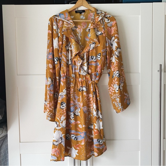 ASOS Dresses & Skirts - ASOS Mustard / Goldenrod butterfly print wrap dress